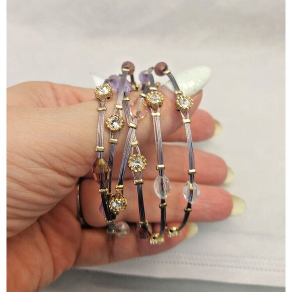 MX Signature Collection 6 Metal Wire Bracelets Rhinestones Crystals purple NWT - Picture 2 of 7